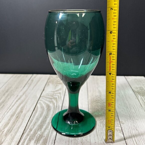 Vintage Libbey Juniper Teardrop Wine Water Goblets Green Gold Rims - Set Of 3 - Picture 3 of 4